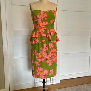 Floral Strapless Green and Pink Dress